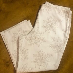 Beige & Tan Embroidered Jones New York Size 14 Straight Leg Cotton Pants